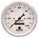 Autometer 5 inch 120mph Electric Programable w/ LCD ODO Old Tyme Speedometer - White thumbnail 2