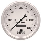 Autometer 5 inch 120mph Electric Programable w/ LCD ODO Old Tyme Speedometer - White thumbnail 3