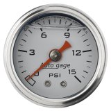 Autometer AutoGage 1.5in Liquid Filled Mechanical 0-15 PSI Fuel Pressure Gauge - White thumbnail 1