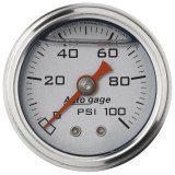Autometer AutoGage 1.5in Liquid Filled Mechanical 0-100 PSI Fuel Pressure Gauge - Silver thumbnail 1