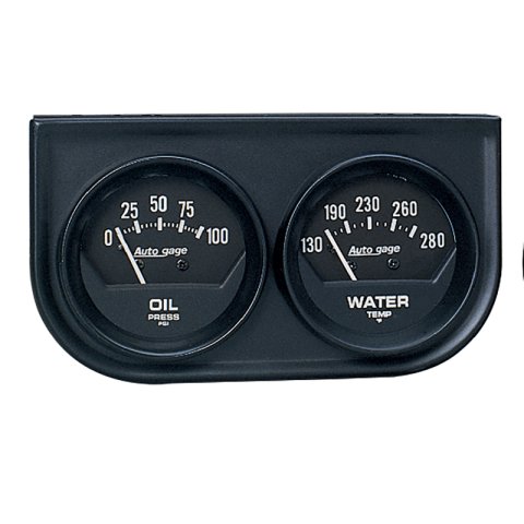 Autometer AutoGage Two-Gauge Console 52.4mm Mech 0-100 PSI Oil Press / 130-280 Deg Water Temp- Black thumbnail 3