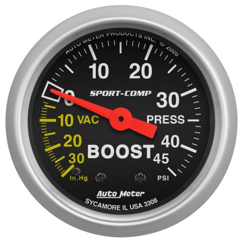 Autometer Sport-Comp 52mm 45 PSI Mechanical Boost Gauge thumbnail 1