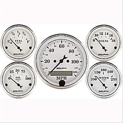 Autometer Old Tyme White 5 Piece Kit (Elec Speed/Elec Oil Press/Water Temp/Volt/Fuel Level) In-Dash