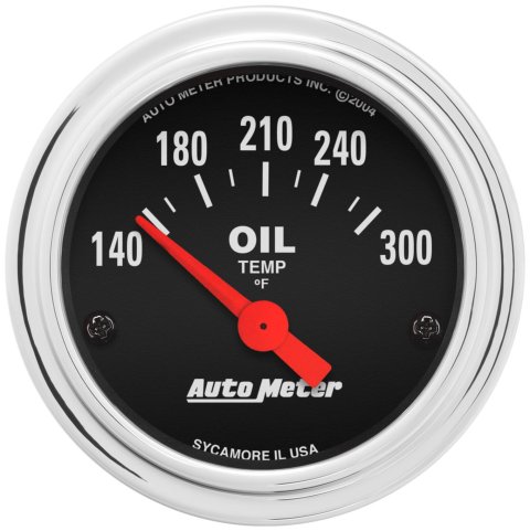 Autometer Traditional Chrome 52mm 140-300 Degree F Short Sweep Electrical Oil Temperature Gauge thumbnail 1