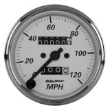 Autometer 3-1/8in Silver Bezel/White Face 120mph Mechanical In-Dash Tacho/Speedometer w/ Trip Gauge thumbnail 2