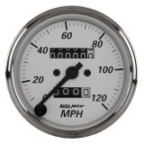 Autometer 3-1/8in Silver Bezel/White Face 120mph Mechanical In-Dash Tacho/Speedometer w/ Trip Gauge thumbnail 3