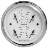 Autometer Old Tyme White 3-3/8in Short Sweep Electric Quad Gauge-Oil Press 0-100 PSI/Water Temp100- thumbnail 1