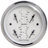 Autometer Old Tyme White 3-3/8in Short Sweep Electric Quad Gauge-Oil Press 0-100 PSI/Water Temp100- thumbnail 3