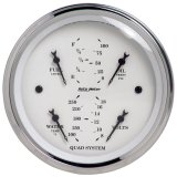 Autometer Old Tyme White 3-3/8in Short Sweep Electric Quad Gauge-Oil Press 0-100 PSI/Water Temp100- thumbnail 4