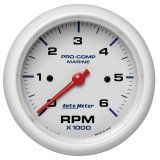 Autometer Marine White Ultra-Lite Gauge 3-3/8in Tachometer 6K RPM thumbnail 3