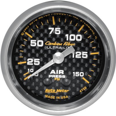Autometer Carbon Fiber 52mm 150 PSI Mechanical Air Pressure Gauge