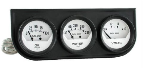 Autometer AutoGage Analog Console Oil/Water Temp/Volt 2in Gauges White Dial - Black Bezel thumbnail 1