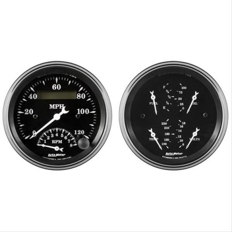 Auto Meter Gauge Kit 2 pc. Quad & Tach/Speedo 3 3/8in Old Tyme Black
