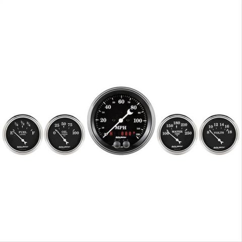 Auto Meter Gauge Kit 5 pc. 3 3/8in & 2 1/16in GPS Speedometer Old Tyme Black