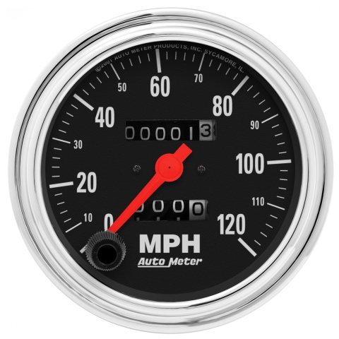 Autometer Traditional Chrome 3-3/8in 120 MPH In-Dash Full Sweep Mechanical Speedometer thumbnail 1
