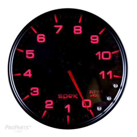 Autometer Spek-Pro Gauge Tachometer 5in 11K Rpm W/Shift Light & Peak Mem Black/Smoke/Black