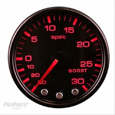 Autometer Spek-Pro Gauge Vac/Boost 2 1/16in 30Inhg-30psi Stepper Motor Peak & Warn Black/Smoke/Black