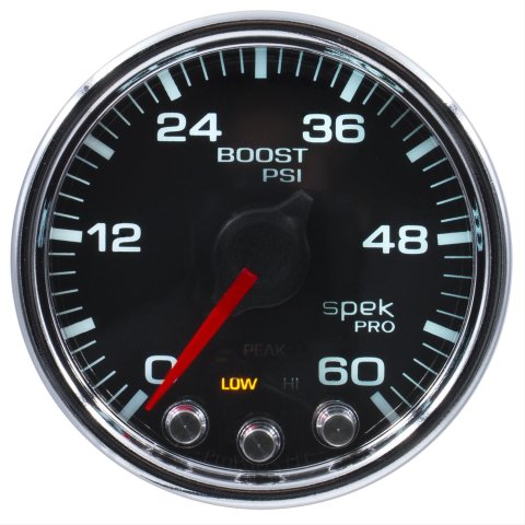 Autometer Spek-Pro Gauge Boost 2 1/16in 60psi Stepper Motor W/Peak & Warn Blk/Chrm thumbnail 1