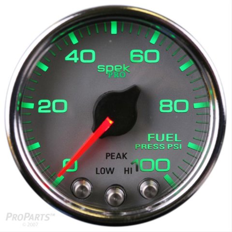 Autometer Spek-Pro Gauge Fuel Press 2 1/16in 100psi Stepper Motor W/Peak & Warn Slvr/Chrm