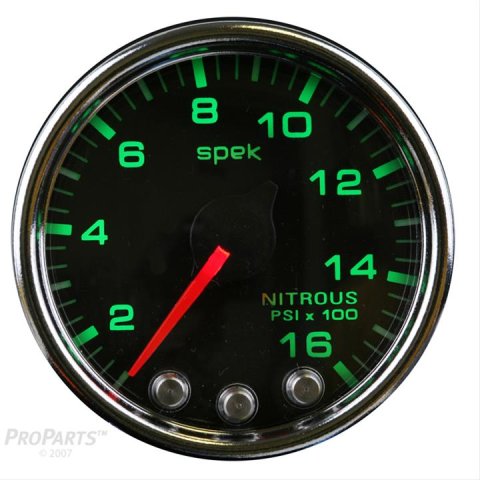 Autometer Spek-Pro Gauge Nitrous Press 2 1/16in 1600psi Stepper Motor W/Peak & Warn Blk/Chrm