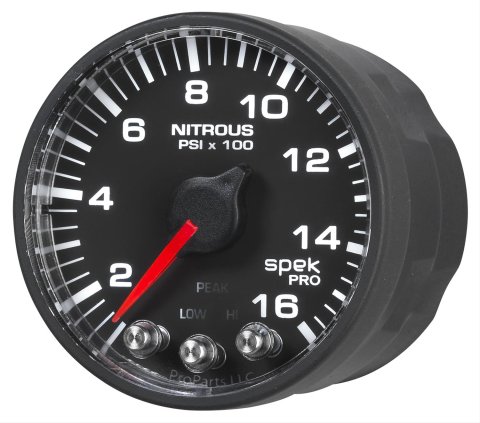 Autometer Spek-Pro Gauge Nitrous Press 2 1/16in 1600psi Stepper Motor W/Peak & Warn Blk/Blk