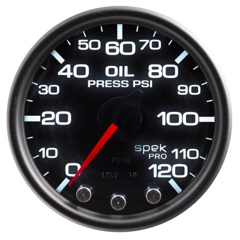 Autometer Spek-Pro Gauge Oil Press 2 1/16in 120psi Stepper Motor W/Peak & Warn Blk/Smoke/Blk thumbnail 2