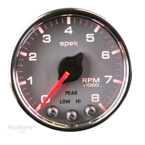 Autometer Spek-Pro Gauge Tach 2 1/16in 8K Rpm W/ Shift Light & Peak Mem Slvr/Chrm