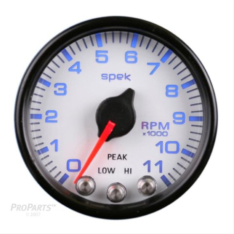 Autometer Spek-Pro Gauge Tach 2 1/16in 11K Rpm W/ Shift Light & Peak Mem Wht/Blk