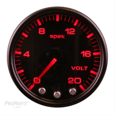 Autometer Spek-Pro Gauge Voltmeter 2 1/16in 16V Stepper Motor W/Peak & Warn Blk/Smoke/Blk