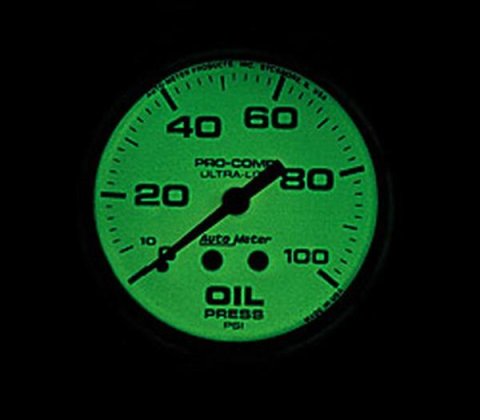 Autometer Ultra-Nite 66.7mm 140-280 Deg. F Mechanical Glow In The Dark Oil Temp Gauge