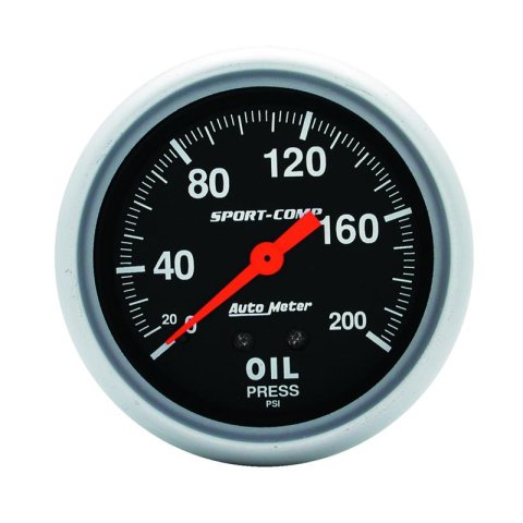 Autometer 2-5/8in 200 PSI Mechanical Sport-Comp Oil Pressure Gauge thumbnail 2