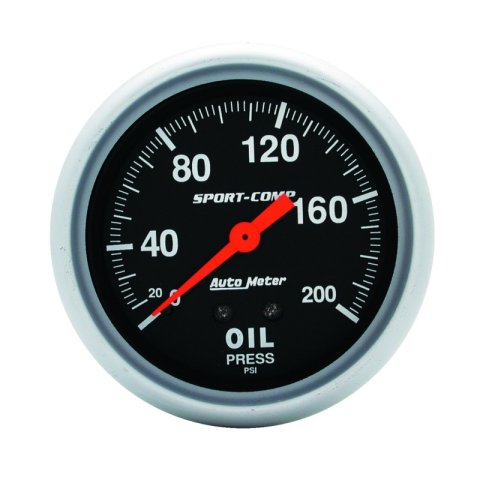 Autometer 2-5/8in 200 PSI Mechanical Sport-Comp Oil Pressure Gauge thumbnail 3