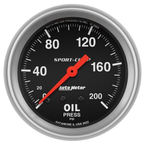 Autometer 2-5/8in 200 PSI Mechanical Sport-Comp Oil Pressure Gauge thumbnail 4