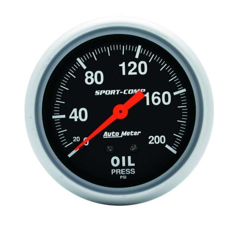 Autometer 2-5/8in 200 PSI Mechanical Sport-Comp Oil Pressure Gauge thumbnail 8
