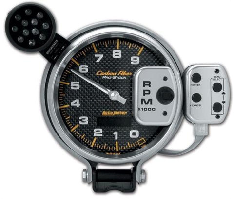 Autometer Tachometer 0-9000 RPM Carbon Fiber Pro-Stock Pedestal w/ Super Lite & Peak Mem 5in (127mm)