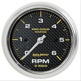 Autometer Marine Carbon Fiber Ultra-Lite Gauge 3-3/8in Tachometer 6K RPM thumbnail 1