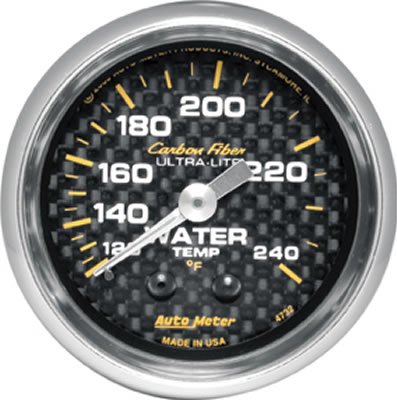 Autometer Carbon Fiber 52mm 120-240 Deg F Mechanical Water Temp Gauge
