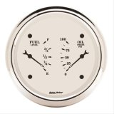 AutoMeter Gauge Dual Fuel & Oilp 3-3/8in. 0 Ohm(e) to 90 Ohm(f)& 100PSI Elec Old Tyme White thumbnail 2
