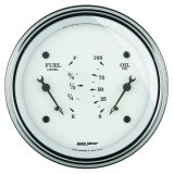 AutoMeter Gauge Dual Fuel & Oilp 3-3/8in. 0 Ohm(e) to 90 Ohm(f)& 100PSI Elec Old Tyme White thumbnail 3