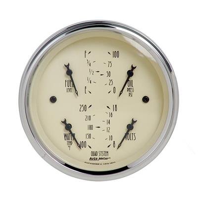 AutoMeter Gauge Quad 3-3/8in. 0 Ohm(e) to 90 Ohm(f)Elec Antique Beige