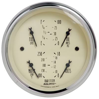 AutoMeter Gauge Quad 3-3/8in. 240 Ohm(e) to 33 Ohm(f) Elec Antique Beige