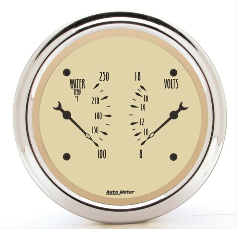 AutoMeter Gauge Dual Wtmp & Volt 3-3/8in. 250 Deg. F & 18V Elec Antique Beige