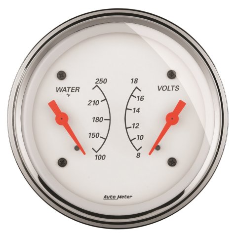 AutoMeter Gauge Dual Wtmp & Volt 3-3/8in. 250 Deg. F & 18V Elec Arctic White thumbnail 2