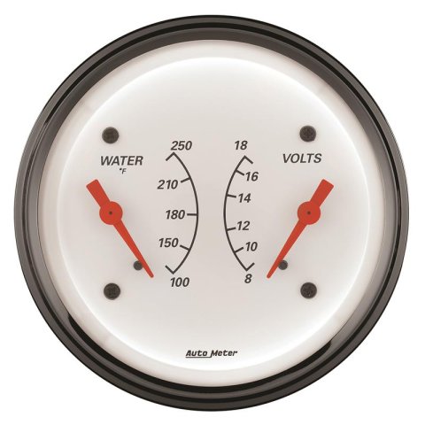 AutoMeter Gauge Dual Wtmp & Volt 3-3/8in. 250 Deg. F & 18V Elec Arctic White thumbnail 3