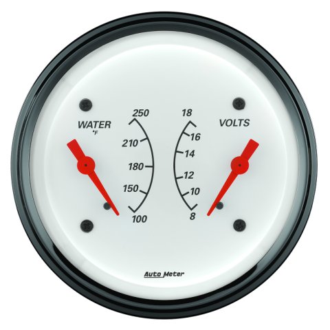 AutoMeter Gauge Dual Wtmp & Volt 3-3/8in. 250 Deg. F & 18V Elec Arctic White thumbnail 5