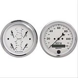 AutoMeter Gauge Kit 2 Pc. Quad & Speedometer 3-3/8in. Old Tyme White thumbnail 1