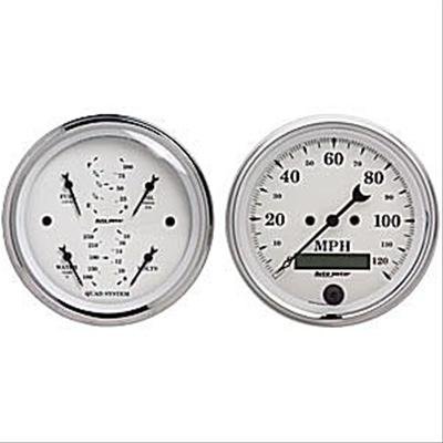 AutoMeter Gauge Kit 2 Pc. Quad & Speedometer 3-3/8in. Old Tyme White