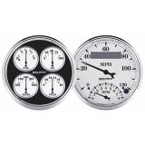 AutoMeter Gauge Kit 2 Pc. Quad & Tach/Speedo 5in. Old Tyme White II thumbnail 2