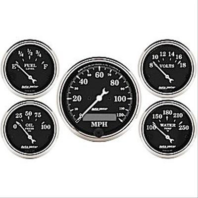 AutoMeter Gauge Kit 5 Pc. 3-1/8in. & 2-1/16in. Elec. Speedometer Old Tyme Black