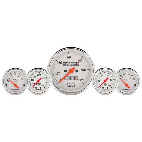 AutoMeter Gauge Kit 5 Pc. 3-1/8in. & 2-1/16in. Mech. Speedo. Wtmp & Oilp Arctic Wht thumbnail 4